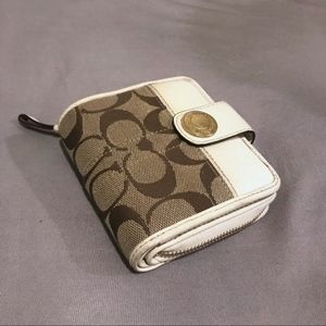 Coach White Leather and Monogram Canvas Wallet